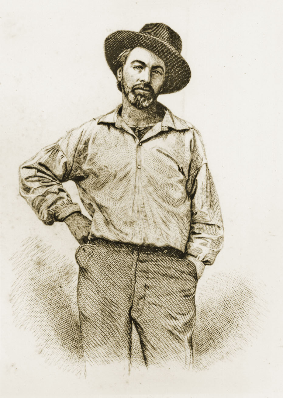 Walt Whitman, frontispiece, first (1855) edition of Leaves of Grass. Stipple engraving by Samuel Hollyer.